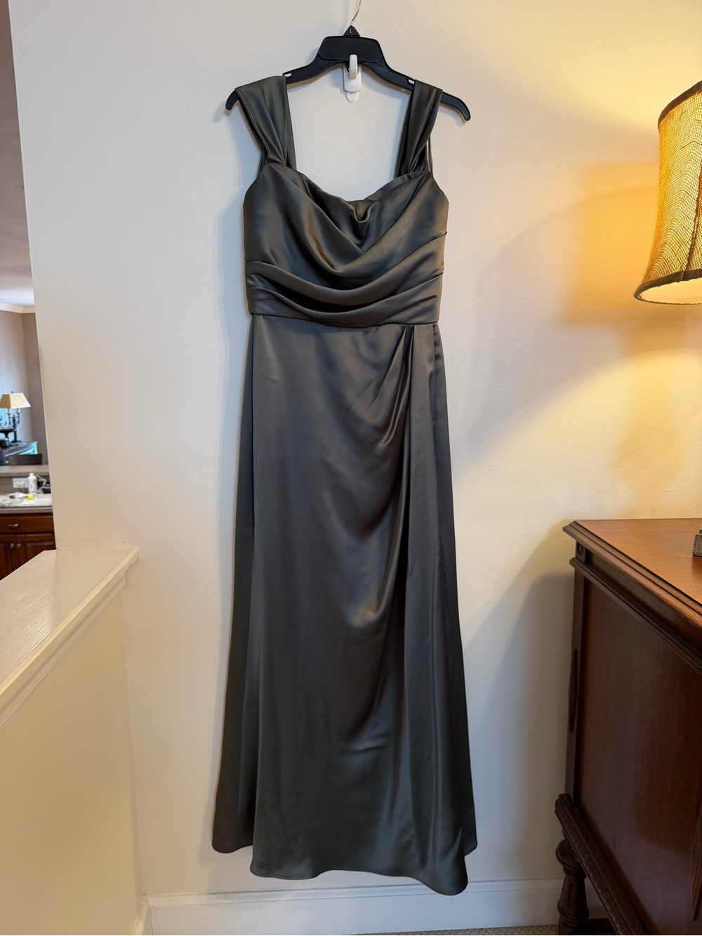 Elegant deep hunter green  Satin Evening Dress